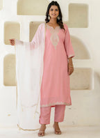 Vellora Silk Blend Pink Casual Wear Embroidery Work Readymade Salwar Suit | Grocsy
