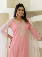 Vellora Silk Blend Pink Casual Wear Embroidery Work Readymade Salwar Suit | Grocsy