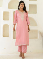 Vellora Silk Blend Pink Casual Wear Embroidery Work Readymade Salwar Suit | Grocsy