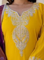 Vellora Silk Blend Yellow Casual Wear Embroidery Work Readymade Salwar Suit | Grocsy