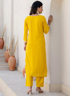 Vellora Silk Blend Yellow Casual Wear Embroidery Work Readymade Salwar Suit | Grocsy