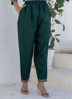 Vellora Cotton Blend Teal Casual Wear Embroidery Work Readymade Salwar Suit | Grocsy