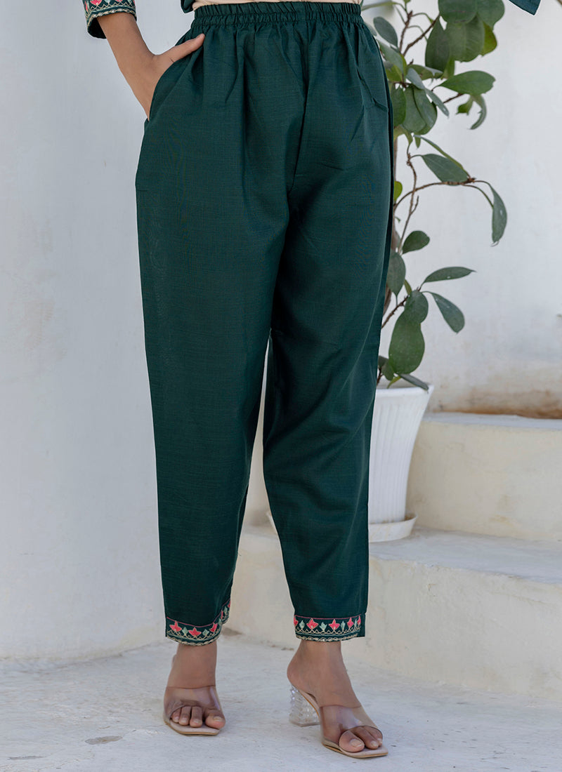 Vellora Cotton Blend Teal Casual Wear Embroidery Work Readymade Salwar Suit | Grocsy