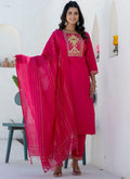 Vellora Cotton Blend Rani Pink Casual Wear Embroidery Work Readymade Salwar Suit | Grocsy