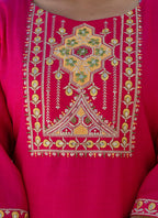 Vellora Cotton Blend Rani Pink Casual Wear Embroidery Work Readymade Salwar Suit | Grocsy