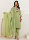 Vellora Cotton Blend Pista Casual Wear Embroidery Work Readymade Salwar Suit | Grocsy