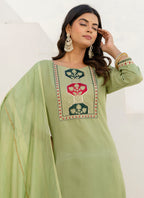Vellora Cotton Blend Pista Casual Wear Embroidery Work Readymade Salwar Suit | Grocsy