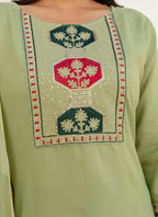 Vellora Cotton Blend Pista Casual Wear Embroidery Work Readymade Salwar Suit | Grocsy
