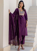 Vellora Cotton Blend Violet Casual Wear Embroidery Work Readymade Salwar Suit | Grocsy