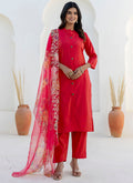 Vellora Shimmer Silk Red Casual Wear Floral Print Readymade Salwar Suit | Grocsy