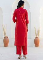 Vellora Shimmer Silk Red Casual Wear Floral Print Readymade Salwar Suit | Grocsy