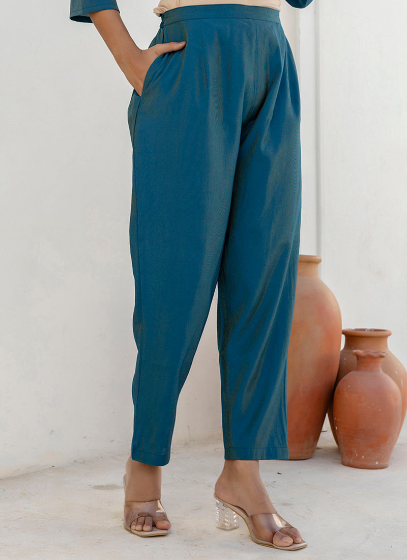 Vellora Shimmer Silk Navy Blue Casual Wear Floral Print Readymade Salwar Suit | Grocsy