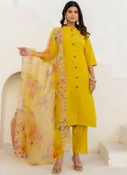 Vellora Shimmer Silk Yellow Casual Wear Floral Print Readymade Salwar Suit | Grocsy