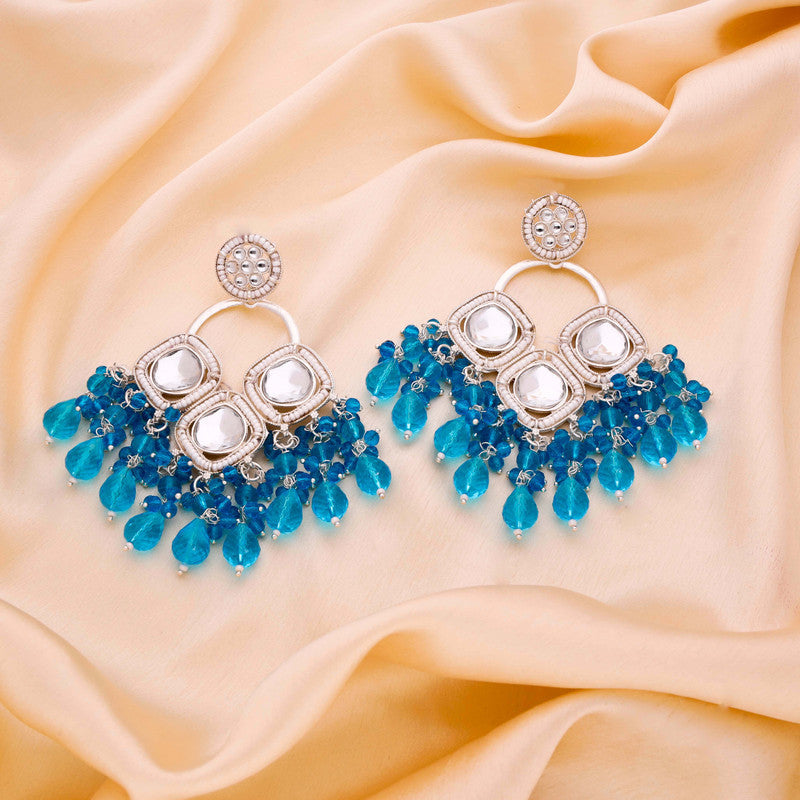 Tehzeeb Creations Gold Polish Sky Blue Colour Earrings | Grocsy