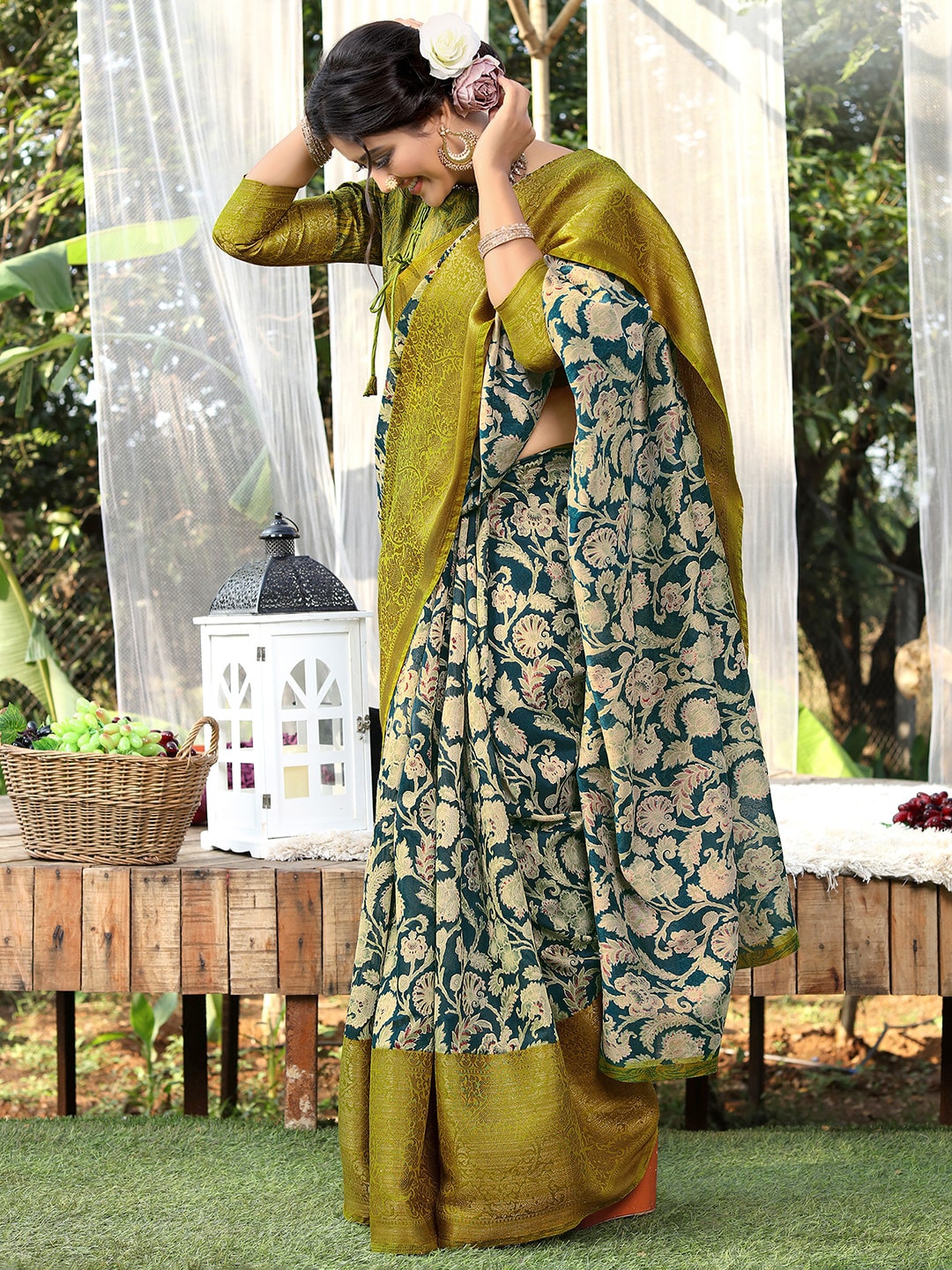 Saree Mall Floral Printed Zari Sungudi Traditional Sarees | Grocsy