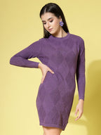 Women Winter Purple Cotton Dress - Wool Trees | Grocsy