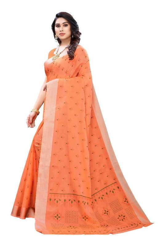 Vamika Orange Chanderi Designer Saree (DIYA ORANGE) | Grocsy