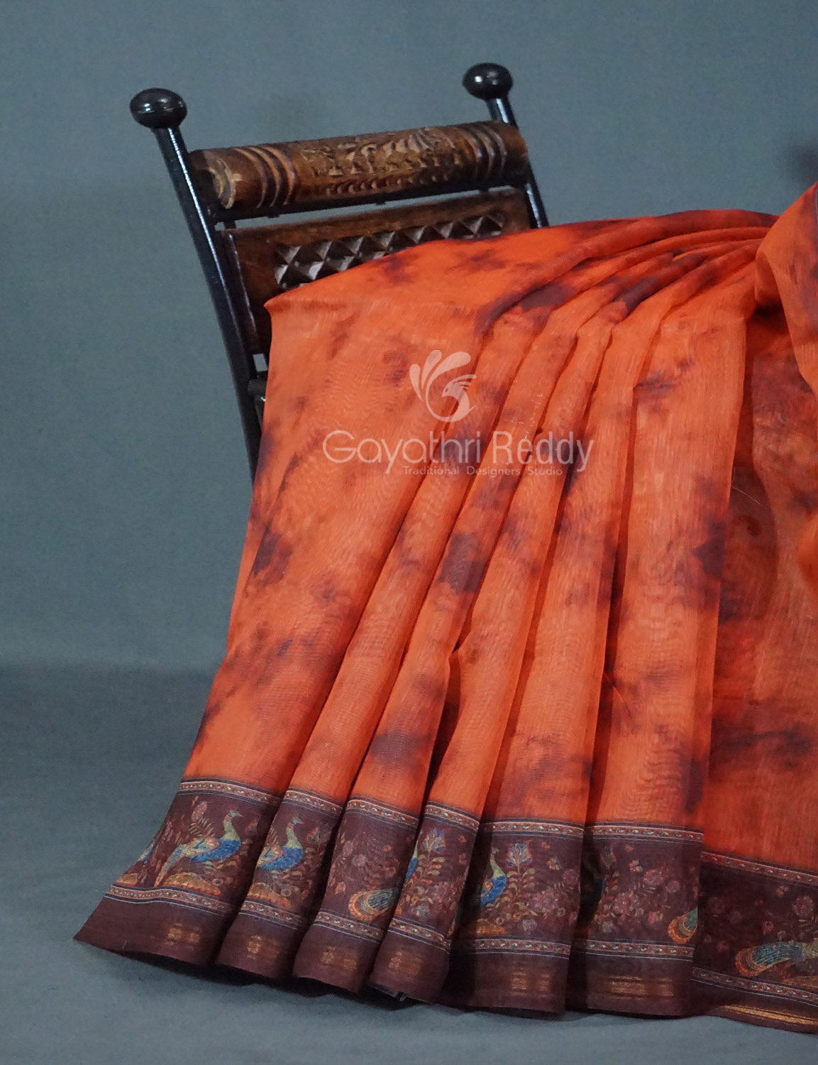 Shades of Orange Colour Shibori Print Semi Chanderi Saree By Gayathri Reddy Designer Studio | Grocsy