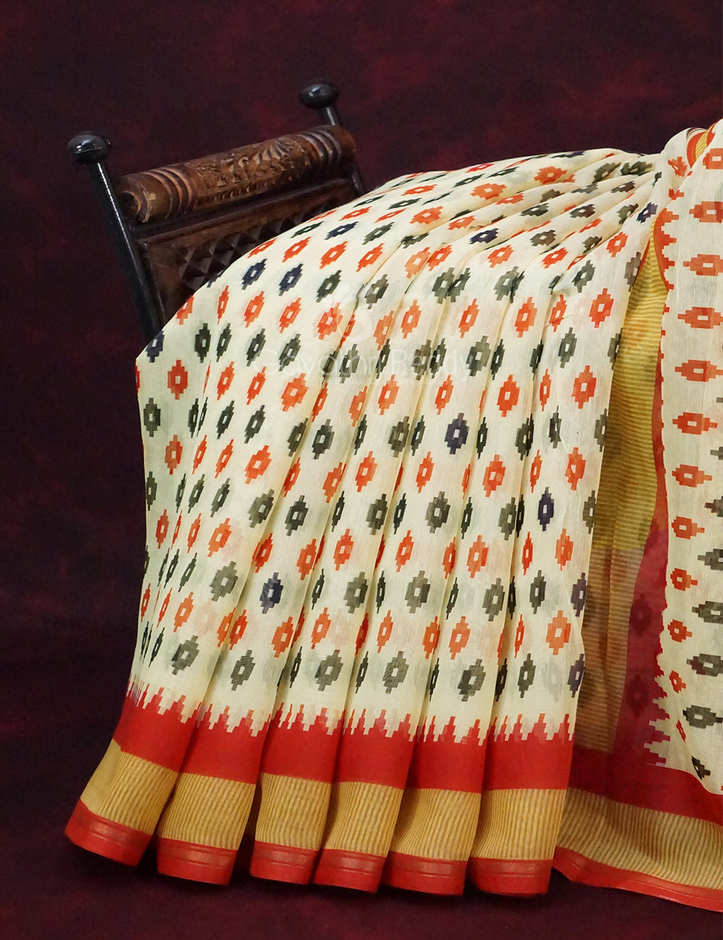 Combo of Off White and Red Patan Patola Semi Chanderi Saree By Gayathri Reddy Designer Studio | Grocsy