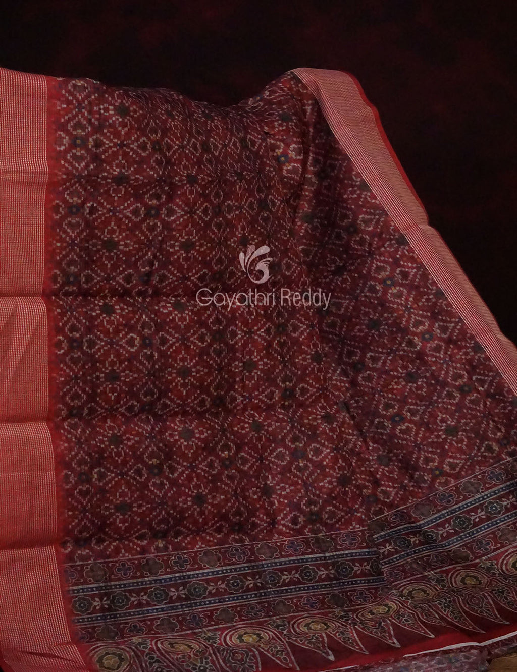 Maroon Colour Patola Design Semi Chanderi Saree By Gayathri Reddy Designer Studio | Grocsy