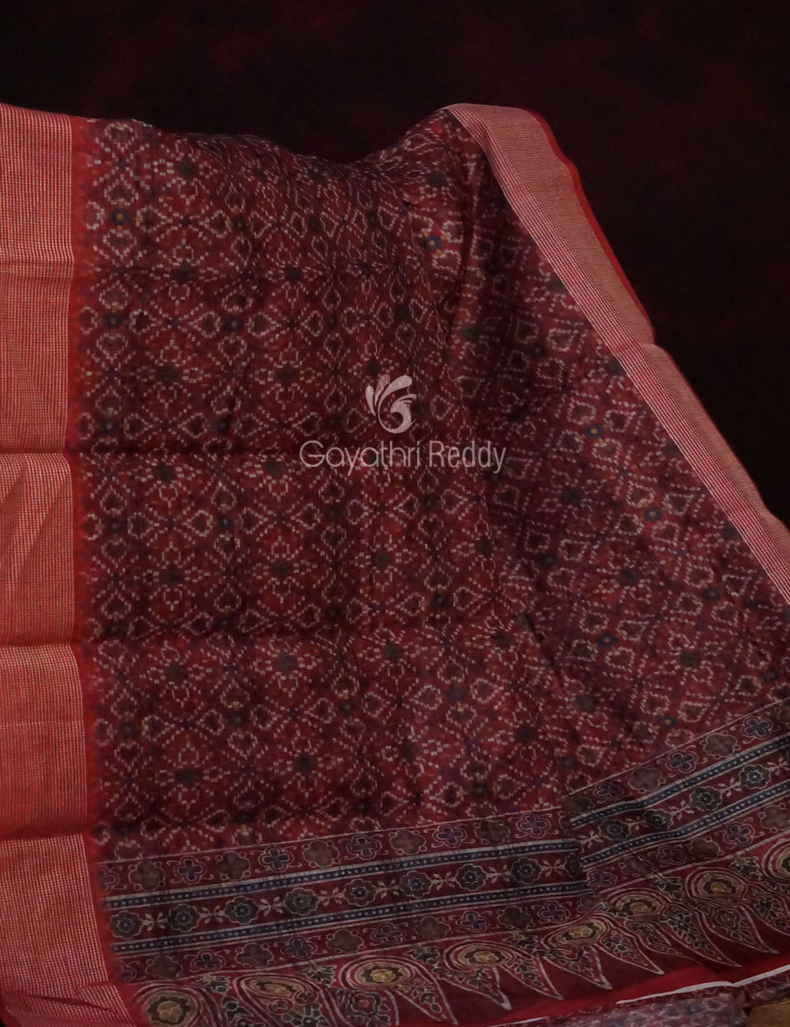 Maroon Colour Patola Design Semi Chanderi Saree By Gayathri Reddy Designer Studio | Grocsy