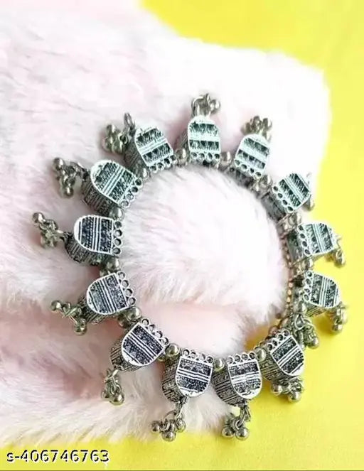 Tehzeeb Creations Women's Silver Colour Oxidised Bangles | Grocsy
