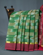 Dual Shades of Mango Green And Mustard Mangalagiri Ikkat Cotton Saree By Gayathri Reddy Designer Studio | Grocsy