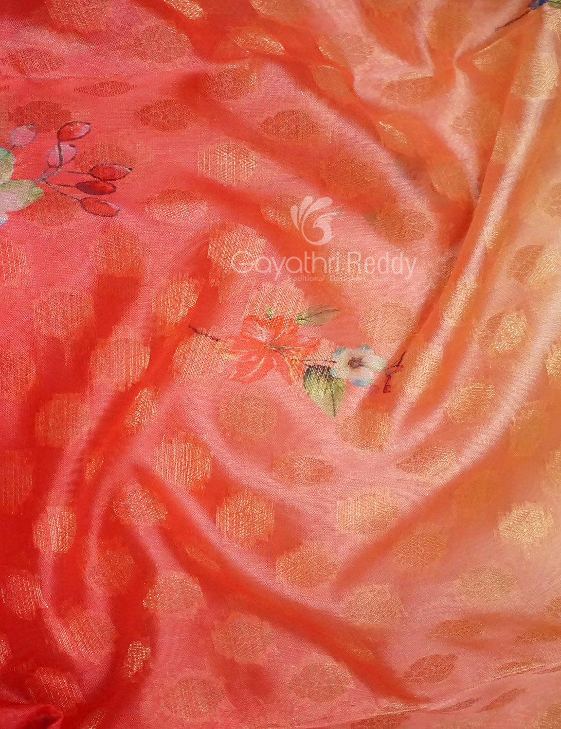 Shades of Red Colour Floral Design Banaras Semi Silk Saree By Gayathri Reddy Designer Studio | Grocsy