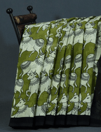 Shades of Mehndi Green And Black With Pichwai Print Munga Cotton Saree By Gayathri Reddy Designer Studio | Grocsy