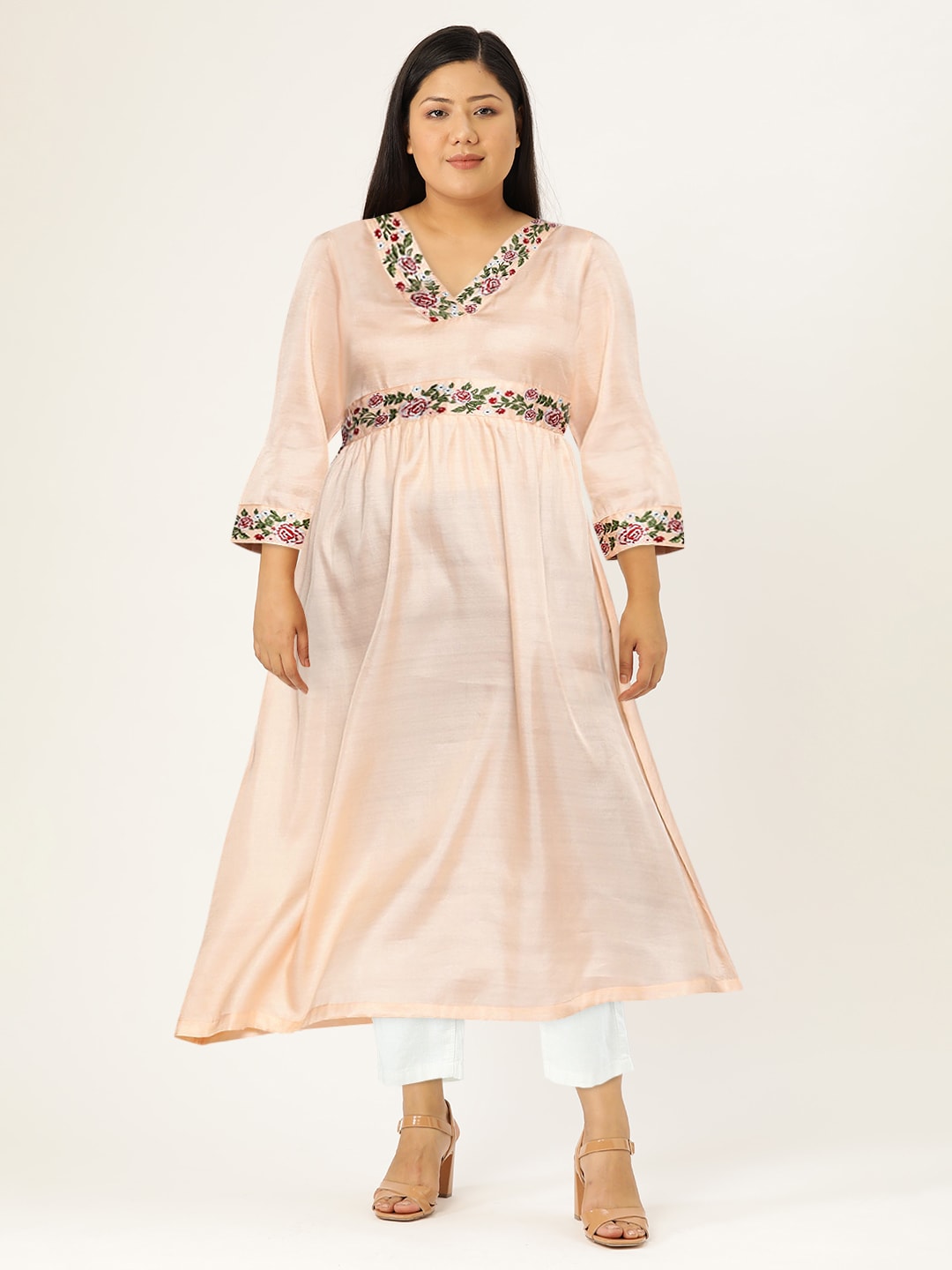 HERE&NOW Women Floral Embroidered Empire A-Line Kurta | Grocsy