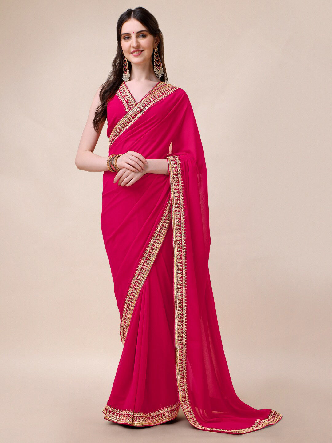 Sangria Embroidered Saree With Blouse | Grocsy