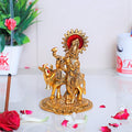 KridayKraft Lord Krishna with Cow Metal Statue,Krishna Murti Playing Flute for Temple Pooja | Grocsy
