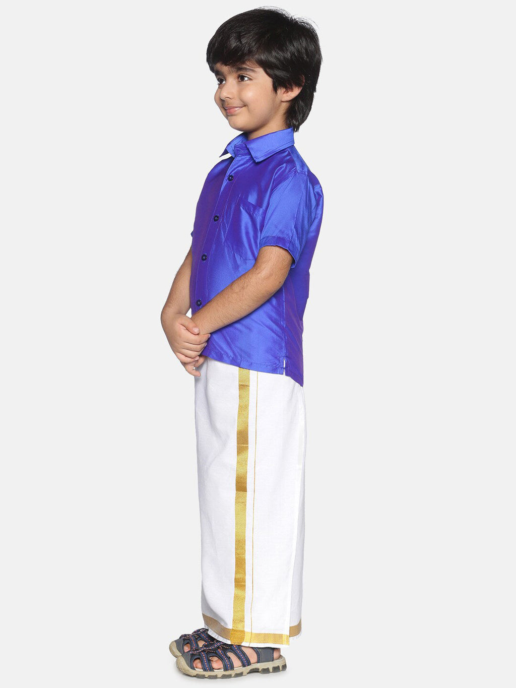 Sethukrishna Boys Blue & White Solid Shirt and Dhoti Set | Grocsy
