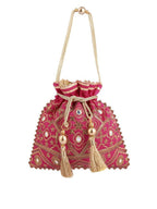Masq Pink & Gold-Toned Embroidered Potli Clutch