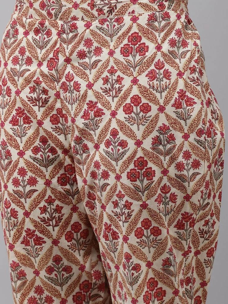 Yufta Women Off White printed Kurta with Trouser & With Dupatta | Grocsy