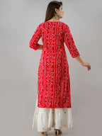 HERE&NOW Red & White Bandhani Printed Gotta Patti Straight Kurta | Grocsy