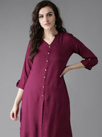 HERE&NOW Women Burgundy Solid Straight Kurta | Grocsy