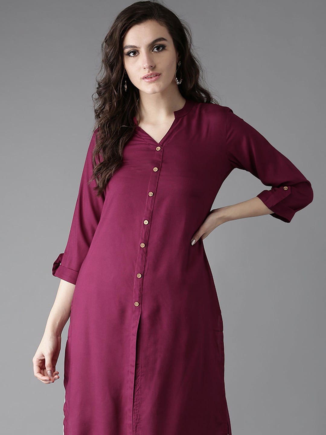 HERE&NOW Women Burgundy Solid Straight Kurta | Grocsy