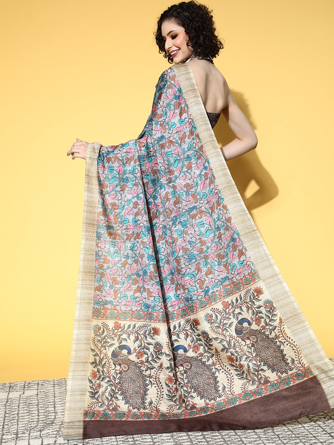 Saree Mall Kalamkari Saree With Solid Border | Grocsy