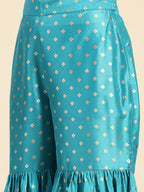 Sangria Women Blue & Golden Ethnic Motifs Printed Kurta with Sharara & Dupatta | Grocsy