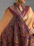 PR Fashion Coffee Kanjivaram Soft Silk Kadiyal Pattern Double Zari Woven Patta, Meenakari Woven Pallu Saree | Grocsy