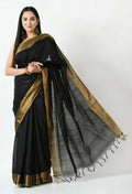Mominos Fashion Moeza Black Bhagalpuri Handloom Silk Jay Shree Saree with unstitched Blouse piece | Grocsy