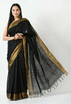 Mominos Fashion Moeza Black Bhagalpuri Handloom Silk Jay Shree Saree with unstitched Blouse piece | Grocsy