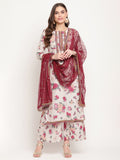 Ahalyaa Women Beige Floral Printed Regular Gotta Patti Kurta with Palazzos & With Dupatta | Grocsy
