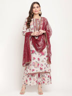 Ahalyaa Women Beige Floral Printed Regular Gotta Patti Kurta with Palazzos & With Dupatta | Grocsy