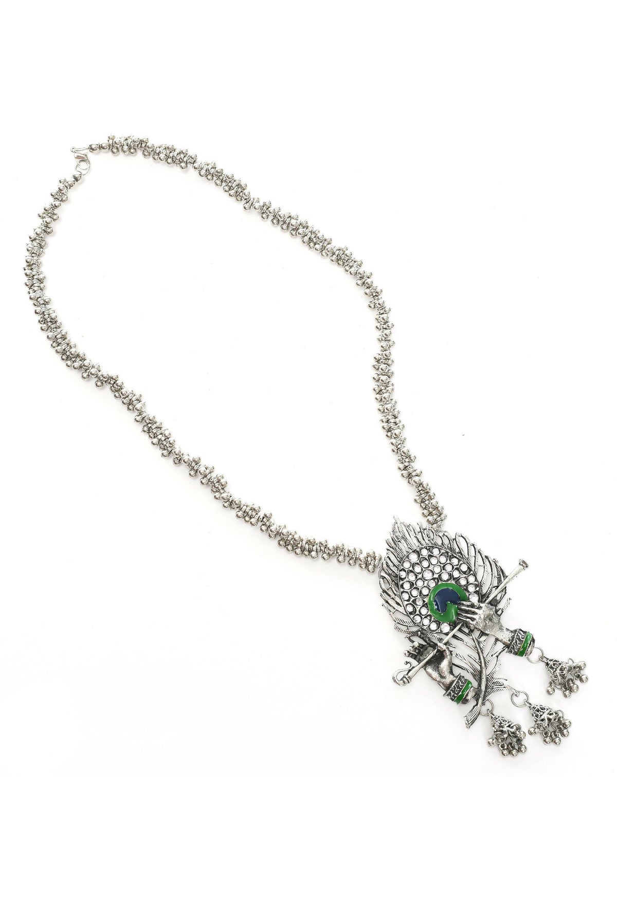 Mominos Fashion Johar Kamal Oxidised Silver-Plated Brass Finish Bansuri Long Necklace For Women (Silver) | Grocsy