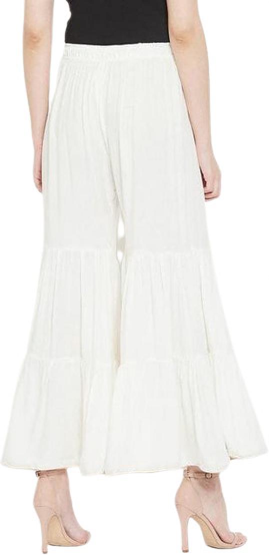 PAVONINE Off-White Color Solid 3-Panels Flared Sharara | Grocsy