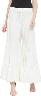 PAVONINE Off-White Color Solid 3-Panels Flared Sharara | Grocsy
