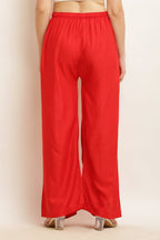 PAVONINE Red Color Straight Fit Rayon Fabric Palazzo | Grocsy