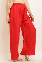 PAVONINE Red Color Straight Fit Rayon Fabric Palazzo | Grocsy
